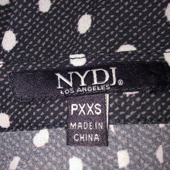 NYDJ Dark Academia Preppy Gray Polka Dot 3/4 Sleeve High Low Button Top - Picture 4 of 8